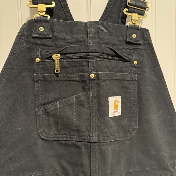 Carhartt Black Unlined Duck Bib Overalls Mens 38/32 - Picture 5 of 7